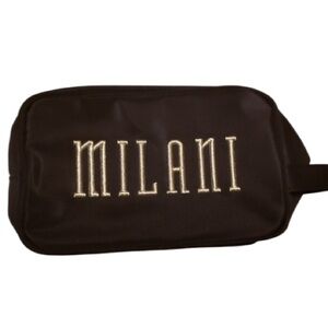 Milani Cosmetic Bag Black Gold Logo Pink Leopard Lining Travel Makeup Pouch